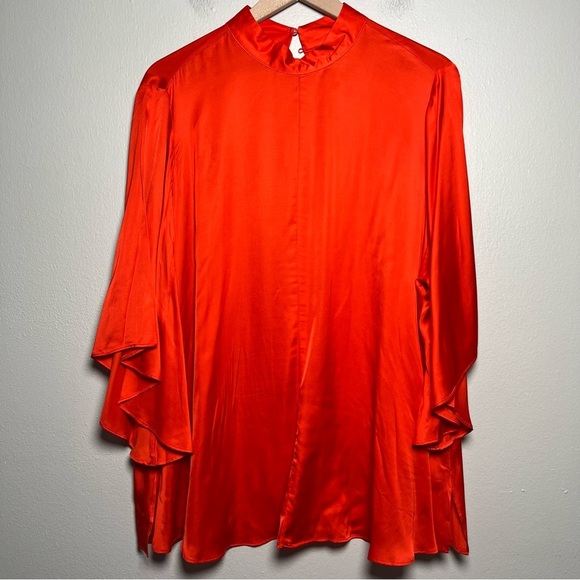 NEW Lane‎ Bryant Women Blouse 18 Red Relaxed Flutter-Sleeve Mock-Neck Top Satin - Picture 2 of 16